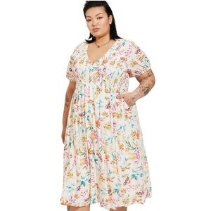 Torrid Swiss Dot Midi Shirred Dress Carrie Floral Size 1 (14-16)